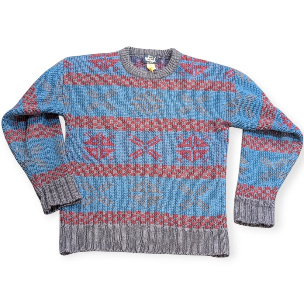 Vtg 80's Woolrich Grandpa Cabincore Wool/Mohair Geometric Sweater Sz Large